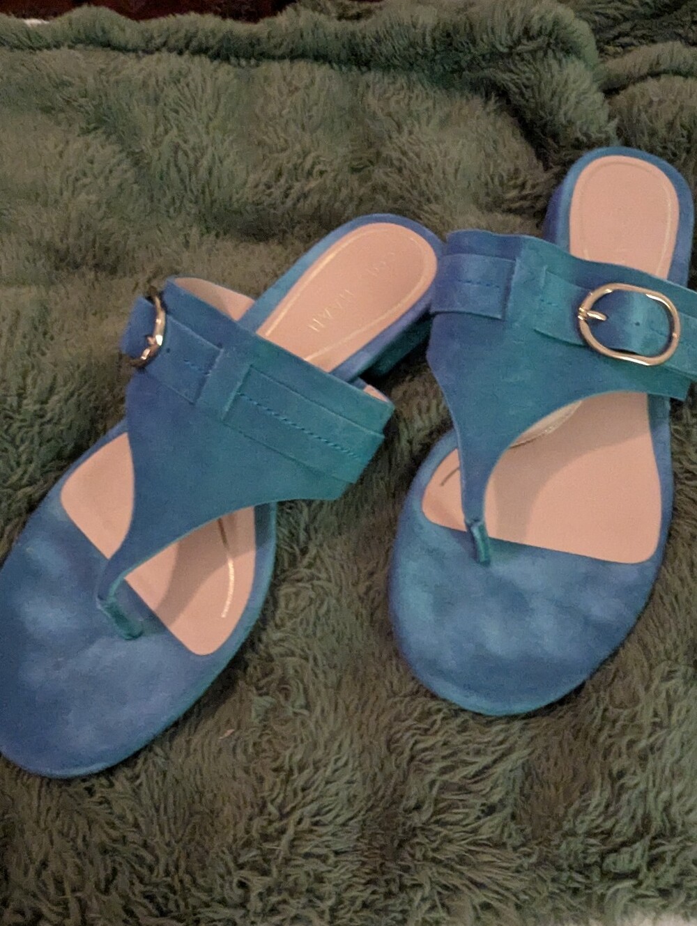 Cole Haan Blue Suede Thong Sandals with Buckle
